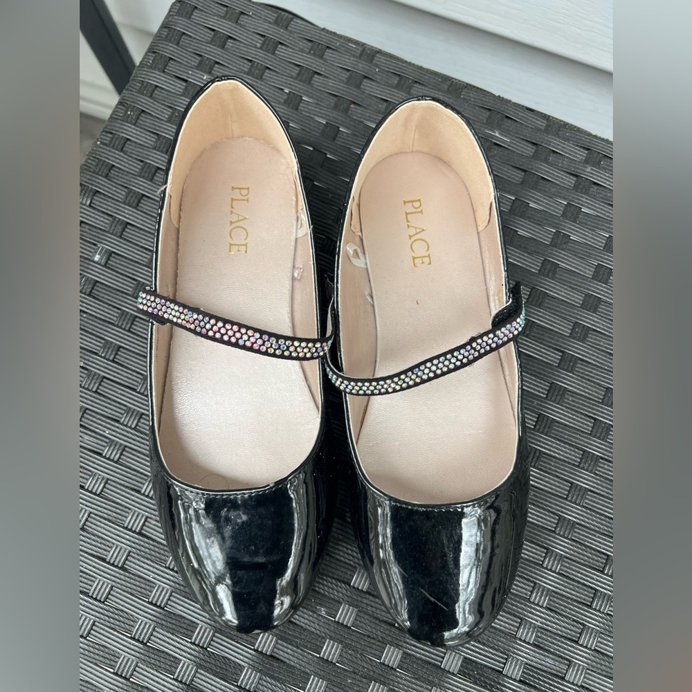 Black Mary Janes with Rhinestone Strap